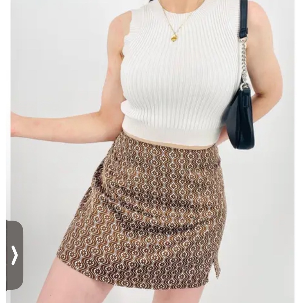 Hollister Mini Skirt Brown White Print‎ High Rise Size L